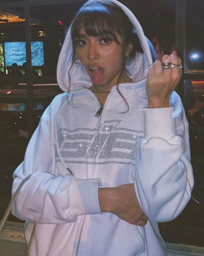 Y2k Hot Diamond Letter Printed Hoodie