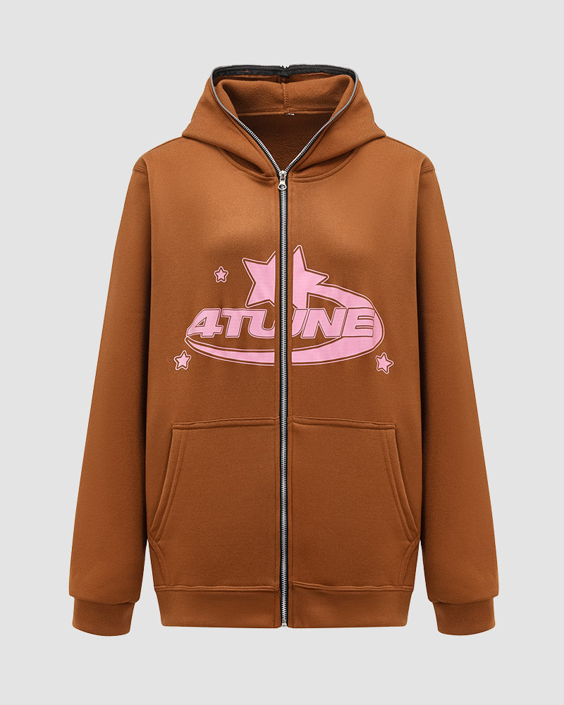 ATUNE Print Zip Up Hoodie